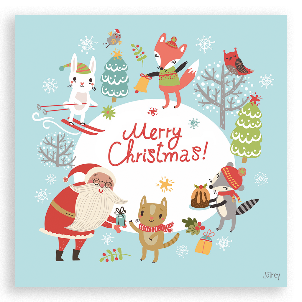 JoTrey Decoplates | Bild zum Aufstellen | Merry Christmas der Tiere im Wald